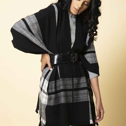 KHALEEJ Women Checked Asymmetric Closure Longline Bomber Jacket-image-6