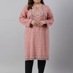 W Women Plus Size Ethnic Motifs Printed Keyhole Neck Floral Acrylic Kurta-12