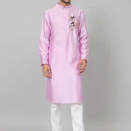 HILO DESIGN Floral Embroidered Mandarin Collar Cotton Silk Straight Kurta-image-83