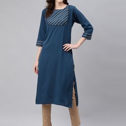 Sasimo Women Blue Solid Yoke Design Gotta Patti Kurta-image-74