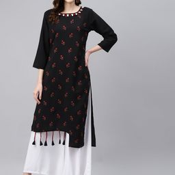 Sasimo Women Black & Red Floral Print Kurta-image-76