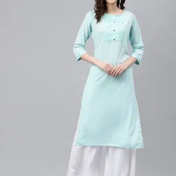 Sasimo Women Sea Green Solid Kurta With Pleated Detail-image-98