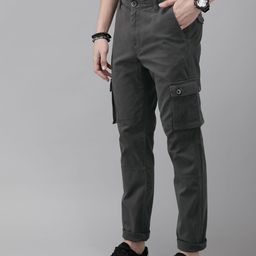 Roadster Men Charcoal Grey Regular Fit Solid Cargos-picture-39