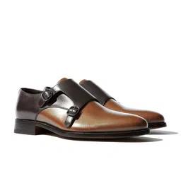 Rapawalk Brown & Tan Handcrafted Standard Width Leather Monks-image-68