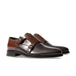 Rapawalk Coffee Brown & Brown Handcrafted Standard Width Leather Monks-image-92