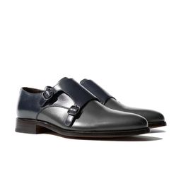 Rapawalk Blue & Grey Handcrafted Standard Width Leather Monks-image-82