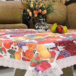 Kuber Industries White & Red Printed 4-Seater Rectangular Table Cover-4
