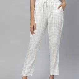 YASH GALLERY Women White & Golden Checked  Regular Fit Trousers-image-72
