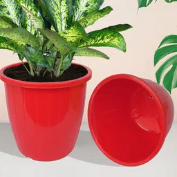 Kuber Industries Red 5 Pieces Balcony Textured Planter-68