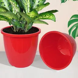 Kuber Industries 4 Pieces Red & white Textured Indoor & Outdoor Flower Pots-23