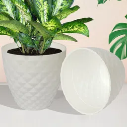 Kuber Industries 6 Pieces White Textured Flower Pots-36