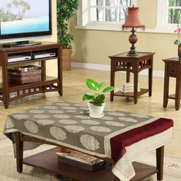 Kuber Industries Cream-Coloured & White Floral Printed 4-Seater Rectangle Cotton Table Cover-37