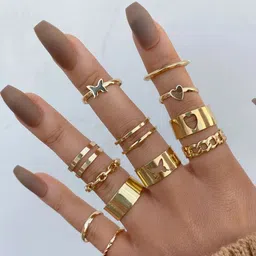 Jewels Galaxy Set Of 12 Gold-Plated Adjustable Finger Ring-image-26