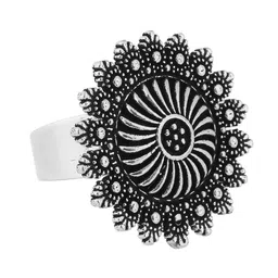 Adwitiya Collection Oxidized Silver-Plated Adjustable Finger Ring-image-61
