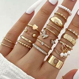 Jewels Galaxy Set Of 21 Gold-Plated Stone Studded & Beaded Finger Ring-20