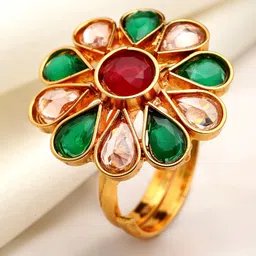 ZENEME Gold-Plated American Diamond Studded Finger Ring-3