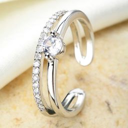 KARATCART Silver-Plated AD-Studded Adjustable Finger Ring-19
