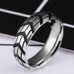 Yellow Chimes Men Silver-Toned Black Finger Ring-image-60