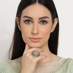 Anouk Gold-Plated Kundan-Studded Floral Shaped Brass Finger Ring-picture-36