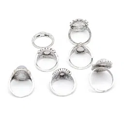 Shining Diva Fashion Set Of 7 Oxidized Silver-Plated White Pearl-Studded Opal Boho Midi Finger Ring image 4