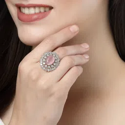 NVR Silver-Plated Cubic Zirconia Studded Adjustable Finger Ring-5