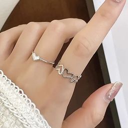 Jewels Galaxy Set Of 2 Silver Plated Adjustable Finger Rings-image-73