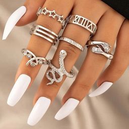 Jewels Galaxy Set of 7 Silver-Plated Stackable Finger Rings-image-52