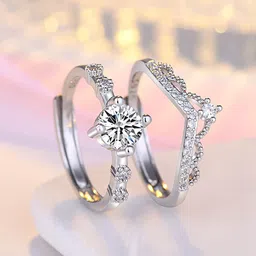 Jewels Galaxy Set Of 2 Silver-Plated AD Studded Finger Rings-image-83