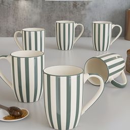 The Earth Store Grey 6 Pcs Printed Microwave Safe Glossy Finish Ceramic Mugs 420 ml Each-1