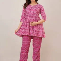 CELEBRAVO Paisley Printed Round Neck Flared A-Line Maternity Kurti With Trouser-29