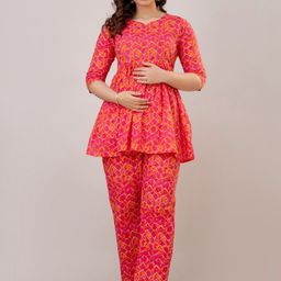 CELEBRAVO Geometric Printed Flared V-Neck A-Line Pure Cotton Kurti With Trouser-picture-19