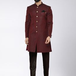 KISAH Self-Design Cotton Sherwani Set-30