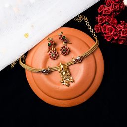 StileAdda Gold-Plated Stone Studded Temple Jewellery Set-0