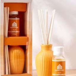 Home Centre Alisa Yellow & White Textured Ceramic Citrus Reed Diffuser Set-56