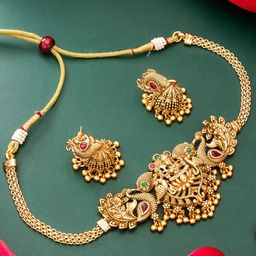 aadita Gold-Plated Stones-Studded & Beads-Beaded Temple Jewellery Set-image-75