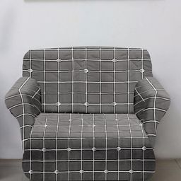 Kuber Industries Set of 2 Grey & White Checked 1 & 3 Seater Sofa Cover Set-image-49