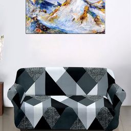 Kuber Industries Set of 2 Grey & White Printed 1 & 3 Seater Sofa Cover Set-63