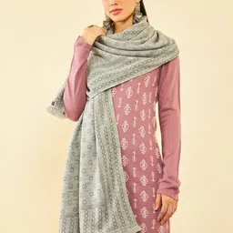 Soch Grey Ethnic Woven-Design Acrylic Winter Shawl-picture-54