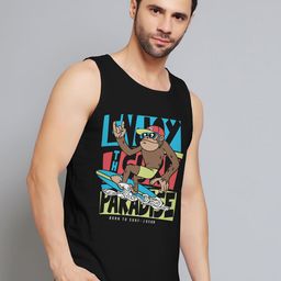 Juxar Printed Cotton Gym Innerwear Vests JXR-031SAN-BK-XS-35