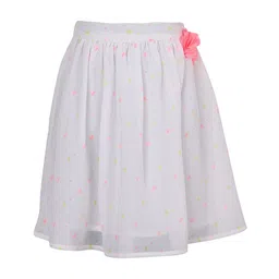 Miyo Girls White & Pink Printed Flared Knee Length Skirt-image-29