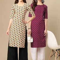 KALINI Pack Of 2 Women Ethnic Motifs Printed Block Print Handloom Crepe Kurta-picture-17
