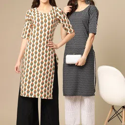KALINI Women Pack Of 2 Paisley Block Print Handloom Crepe Kurta-12