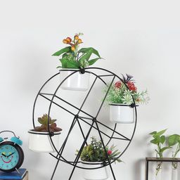 Amaya Decors Black & White Solid Revolving Wheel Planter Stand-11