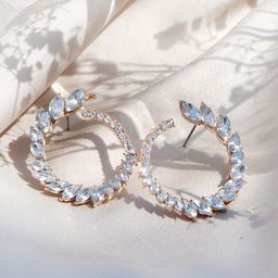 Queen B Rhinestone Women Gold-Toned Silver Stone Studded Contemporary Stud Earring-7