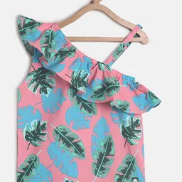 TALES & STORIES Girls Pink Tropical Print One Shoulder Top-picture-10