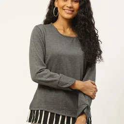 Belle Fille Women Charcoal Grey Solid Winter Top-image-70