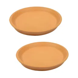 LASAKI Tan Brown 2 Pieces Round Ceramic Planter Trays-image-80