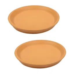 LASAKI Tan Brown 2 Pieces Ceramic Round Planter Trays-image-79