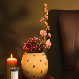 The Decor Mart Beige & Pink Heart Printed Ceramic Flower Vases-image-37