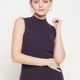 98 Degree North Ribbed High Neck Woolen Fitted Top-26
